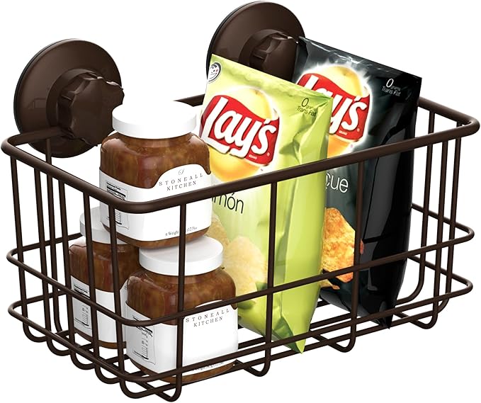 SANNO Powerfu Suction Cup Shower Caddy Basket for Shampoo Combo Organizer Basket Stainless Steel Holder for Bathroom Storage,Bronze