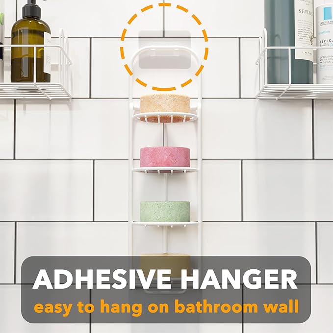 SpaceAid 4 Tier Shampoo Bar Holder for Shower, Self Draining Soap Bar Holders Caddy for Bathroom Wall and Kitchen Sink, Shampoo Bar Dish Rack, Stainless Steel Bar Soap Holder (White)