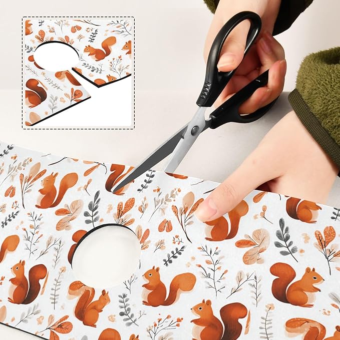 Squirrels and Fall Leaves Kitchen Sink Splash Guard Sink Faucet Mat Faucet Handle Drip Catcher Drain Mats for Kitchen Bathroom Countertop Absorbent Dish Drying Pad 2Pack 14.7x5.4IN