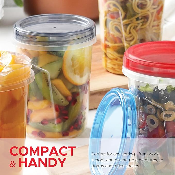 Tafura 12 Pack Leakproof Freezer Containers for Food with Twist Top Lids - 32 Oz - Black/Blue/Red Lids