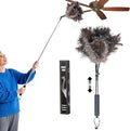 Luxury Black Curved Feather Duster, Extendable Ostrich Feather Cleaning Tool for High Ceilings, Furniture, Blinds, Walls, Soft Fluffy Long Handle Dusting(A13-Black)