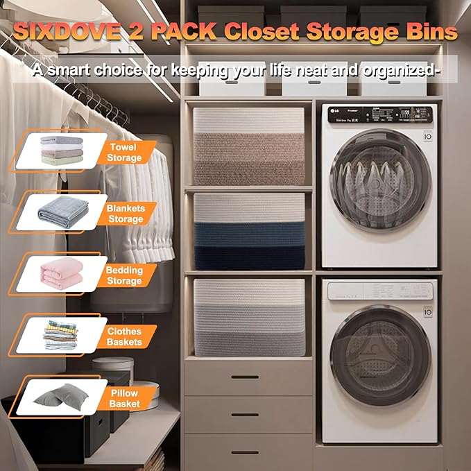 Woven Baskets - 2 Pack Rectangle Closet Organizers for Toy Storage, Nursery & Living Room in Gradient Blue