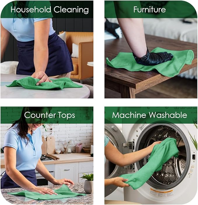 Avalon Towels Microfiber Cleaning Cloths (Value Pack of 36) - Size 16 x 16 Inches, Highly Absorbent Cleaning Rags, Lint Free, Reusable and Washable, Microfiber Towels for Cars (Green)