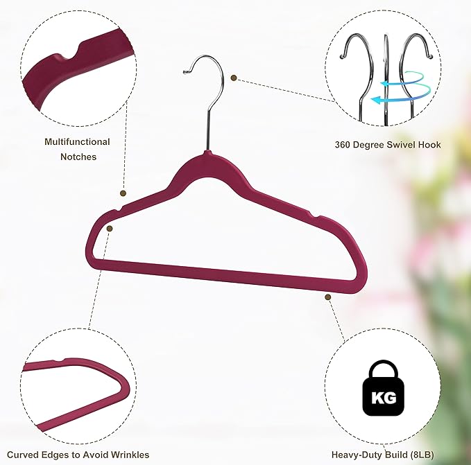 Quality Children's Plastic 30 Pack Non Velvet Non-Flocked Thin Compact Hangers Swivel Hook for Shirts Blouse Coats (Raspberry, 30)