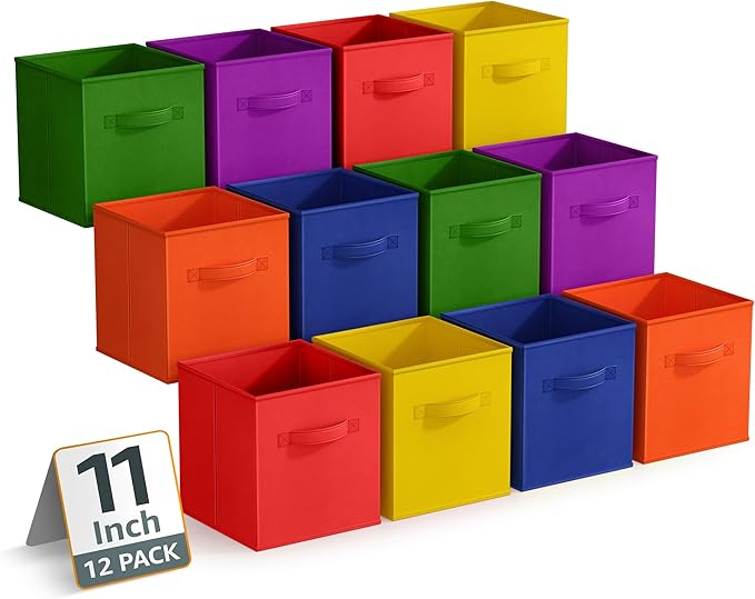 Sorbus 11 Inch Storage Bins - Sturdy Collapsible Fabric Storage Cubes with Handle - 12 Foldable Baskets for Organizing Clothes, Toys, Books - Storage Baskets for Shelves, Closets