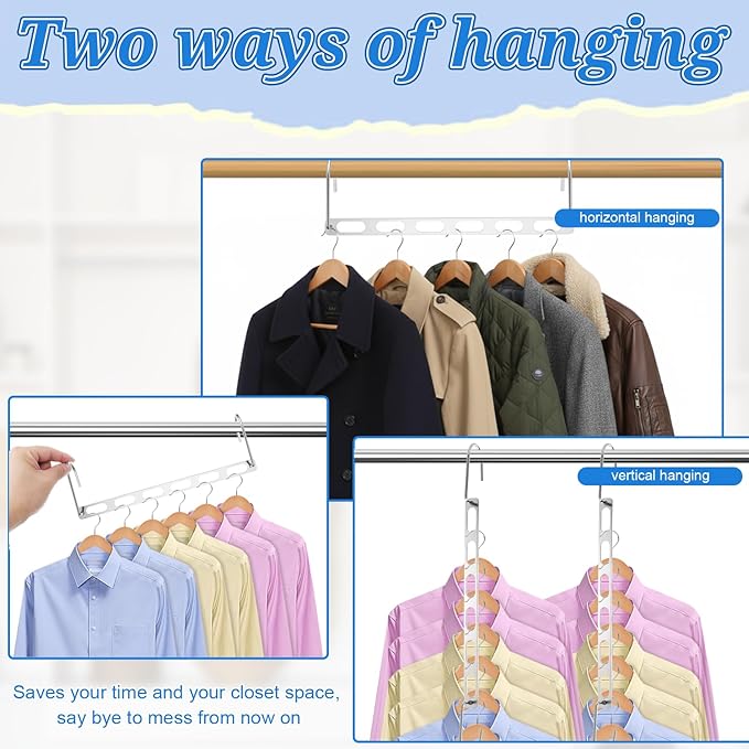 12 Pack Space Saving Hangers for Clothes, Metal Collapsible Hangers Organizer, Closet Organizers and Storage, Magic Multi Closet Hanger for Dorm Room Essentials