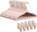 Kids Velvet Hanger 50 Pack, 11 Inch Baby Hangers with 10 Clips, Premium Non-Slip Newborn & Toddler Clothes Hangers with 360° Rose Gold Swivel Hook & Space-Saving Stackable Design, Pink