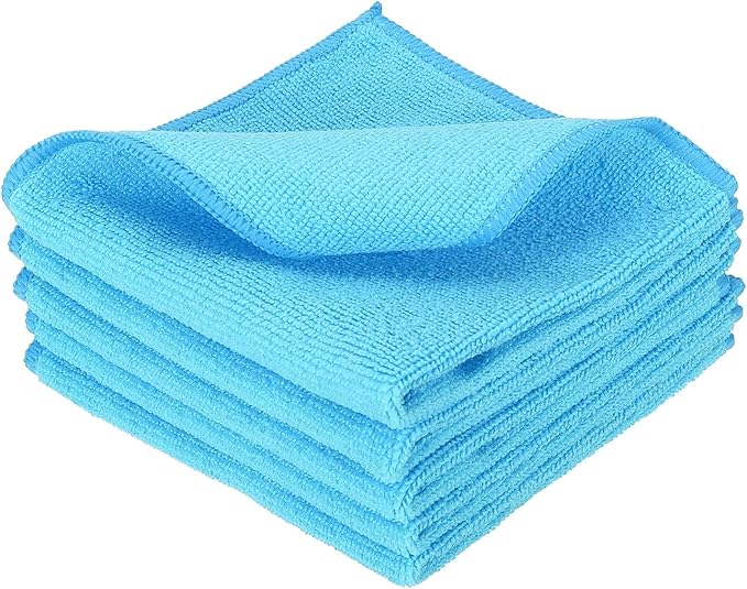 uxcell 5 Pcs Microfiber Cleaning Cloth, Kitchen Towels Reusable Microfiber Towels Highly Absorbent for Household Cleaning Supplies, Kitchen, Bathroom, Sky Blue(Square), 11.8" X11.8