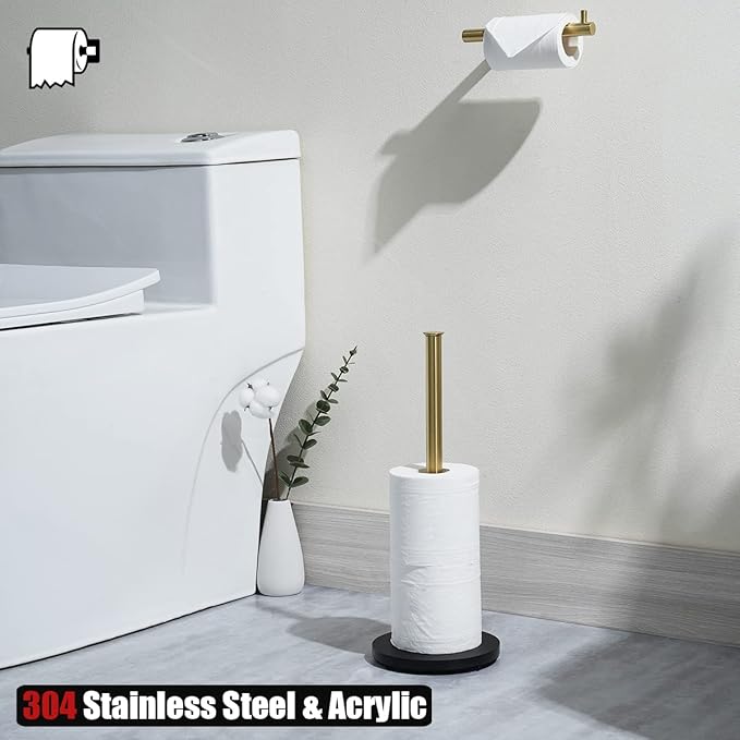 JQK Toilet Paper Storage Stand Gold, 304 Stainless Steel Thicken 0.8mm Tissue Reserve Holder Dispenser for Bathroom, Brushed Gold, TPS180-BG