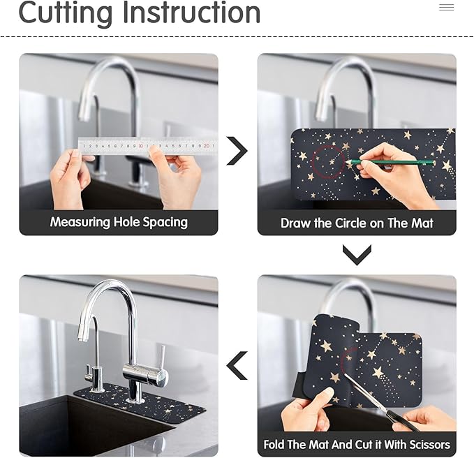 Kitchen Sink Splash Guard 1 PC 30 Inch Sink Faucet Mat Splash Guard for Bathroom Countertop Water Absorbent Foldable Cuttable Soft Washable Gold Stars Black