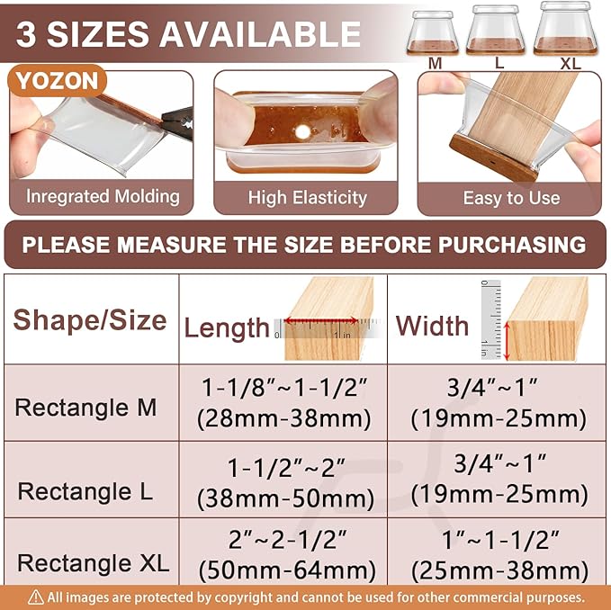 Chair Leg Floor Protectors Rectangle Chair Leg Protectors for Hardwood Floors Silicone Caps Felt Furniture Pads Covers Anti-Scratch Reduce Noise 32 Pack Clear Fit:L 1.5" -2",W 0.75" -1"