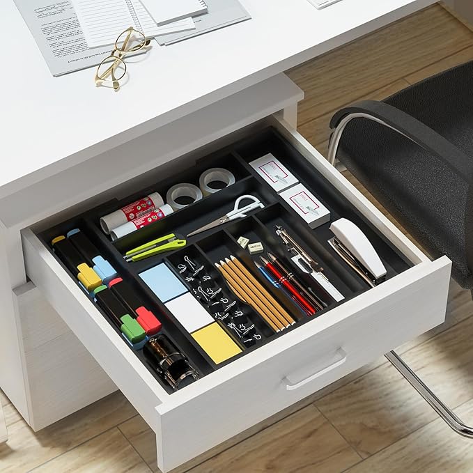 Utensil Organizer Silverware Drawer Organizer - Bamboo Expandable Cutlery Tray with Dividers for Utensil Holder Office Storage Makeup Desk Drawer Tool Organization W13.5"-19.5" x L17.5" x H2.5"(Black) | Expandable, Cutlery Tray, with Dividers, Utensil ...