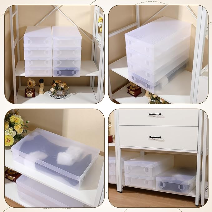 Sintuff 12 Pack Large Boot Storage Boxes with Lids for Tall Boots 20.5" x 11.8" x 4.5" Stackable Clear Plastic Shoe Organizer Container Space-saving Shoe Storage Box for Sneakers and High Heels