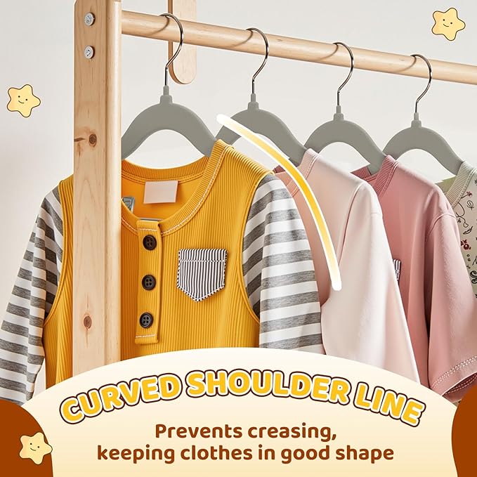 Flottian 24-Pack Baby and Kids Velvet Hangers with Clips, Non Slip and Space-Saving Kids Pants Hangers for Baby/Toddler Pants, Skirts, Coats, Gray