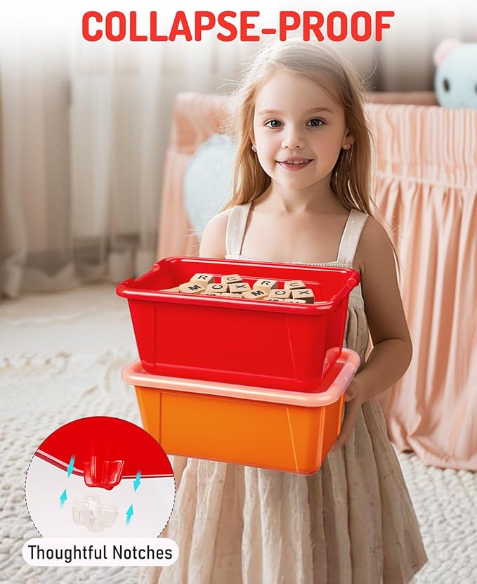 GAMENOTE 6 Quart Storage Bins with Lids-6 Pack Rainbow Plastic Latching Box for Classroom&Kids Toy Storage Opaque Stackable Shoe Box Size Containers for STEM Morning Tubs, Crafts & Building Blocks