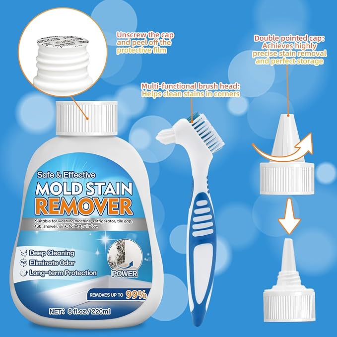 Mold Stain Remover Gel, 8 fl oz Heavy Duty Washing Machine Cleaner for Front Loader Washing Machine Seal, Bathroom Grout, Shower, Caulk - Front Load Washer Cleaning Solution