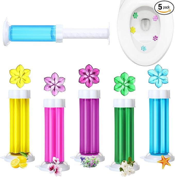 5 Pcs Toilet Gels 70 Count 5 Kinds Flower Stamp Bowl Gel Scent Toilet Stain Removal Cleaner Air Freshener Flower Stamps Pack for Bathtubs Bathroom