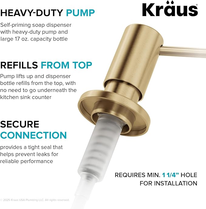 KRAUS Kitchen Soap and Lotion Dispenser in Spot-Free Brushed Brass, KSD-43SFBB