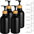 Black Soap Dispenser, 4 Pack Hand Soap Dispenser Bathroom with Bamboo Pump,17 Fl Oz Plastic Hand and Dish Dispenser Set for Kitchen, Refillable Liquid Soap and Lotion Dispensers Bottle