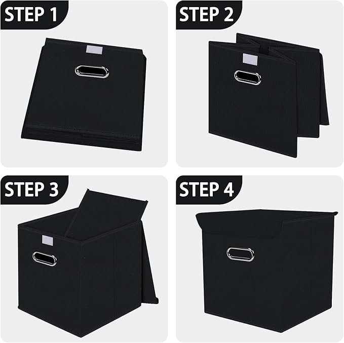 Closet Organizers Fabric Storage Bins With Lids Collapsible Cube Storage Organizer Basket With Handles,Storage Boxes for Clothes Storage,Office,Toys,3 Pack,（Black