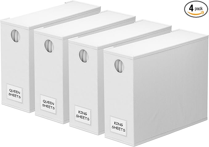 SpaceAid 4 Pack Bed Sheet Organizers and Storage, Foldable Sheet Organizer for Linen Closet, Sheets Set Folder Keeper with Window XL (Queen & King Size) Organizing Bedding Container, White