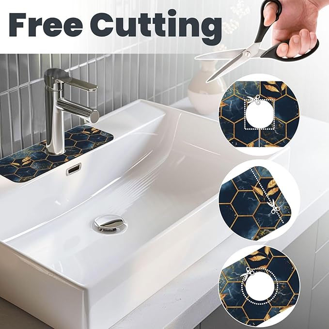 Faucet Draining Mat For Kitchen Sink, Black And Blue Honeycomb Marblenon Diatom Mud Absorbent Drain Pad For Bathroom Kitchen Sink Splash Guard Drying Mat