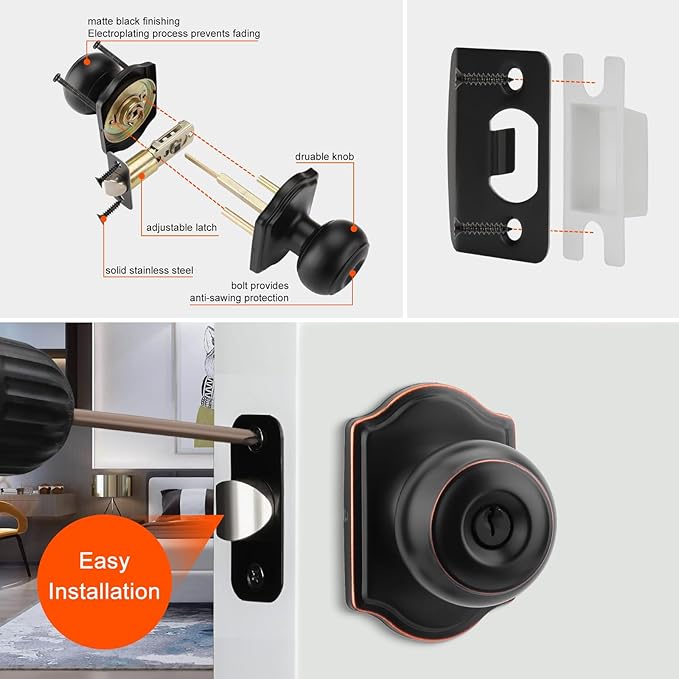 Haidms Exterior Deadbolt and Keyed Entry Bronze Door Knob Set, Keyed Entry-Different Front Door Knobs, Deadbolt Oil Rubbed Bronze Doorknob with Lock and Key(2 Pack)