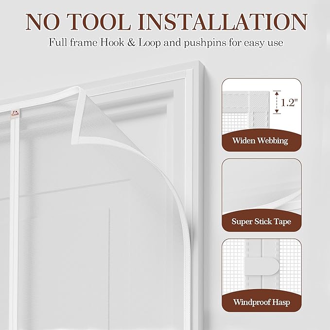 Yotache Magnetic Screen Door Fit Doors 38 x 78, Screen Size 40" x 79" Upgraded Anti-Tearing Polyester Mesh French Door Screens with Magnets, White