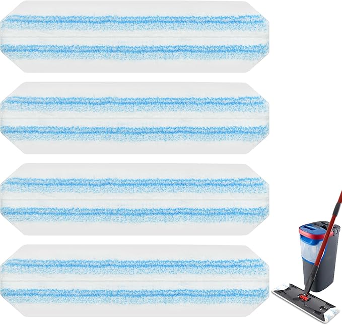 Mop Pads Replacements Compatible with O Cedar H2prO Flat Mop System Microfiber Mop Replacement Heads for O-Cedar/Vileda H2prO Flat Floor Mop, Washable & Reusable Pad Refills for Deep Cleaning, 4 Pack