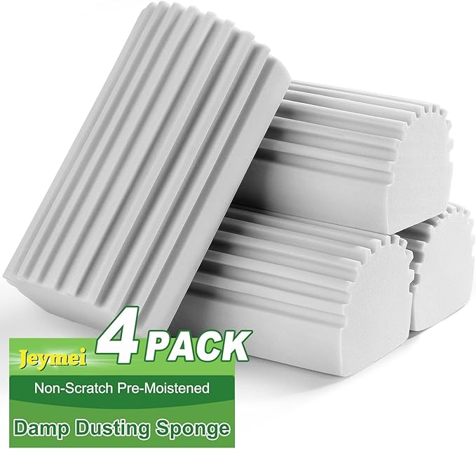 4-Pack Damp Clean Duster Sponge,Gray Damp Dusting Sponge,Duster Baseboard Cleaner Sponge with Ridges,Reusable Wet Duster Sponge,Household Cleaning Sponges for Blinds,Window Track Grooves