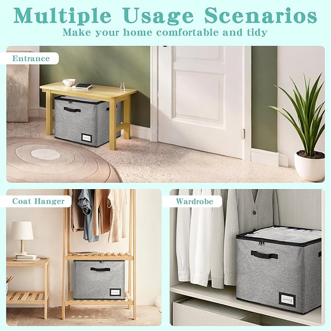 Shoe Organizer for Closet, Stackable Shoe Box w/Clear Cover & Reinforced Handles, Fits 16-32 Pairs, Adjustable Dividers for Sneakers Heels, for Home Travel Entryway, Grey