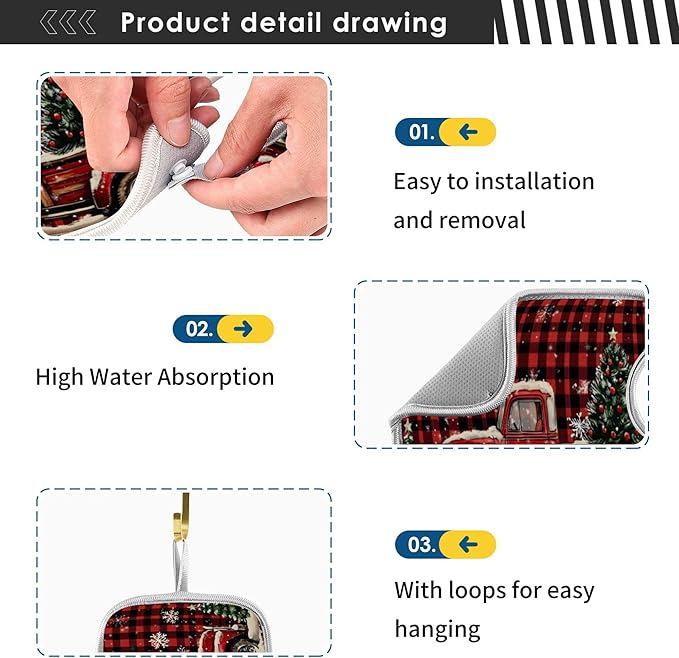 2 Pack Faucet Splash Catcher Red Truck Plaid Christmas Tree Sink Mat for Faucet Absorbent Kitchen Splash Guard Drip Catcher for Farmhouse Barthroom Bar, L