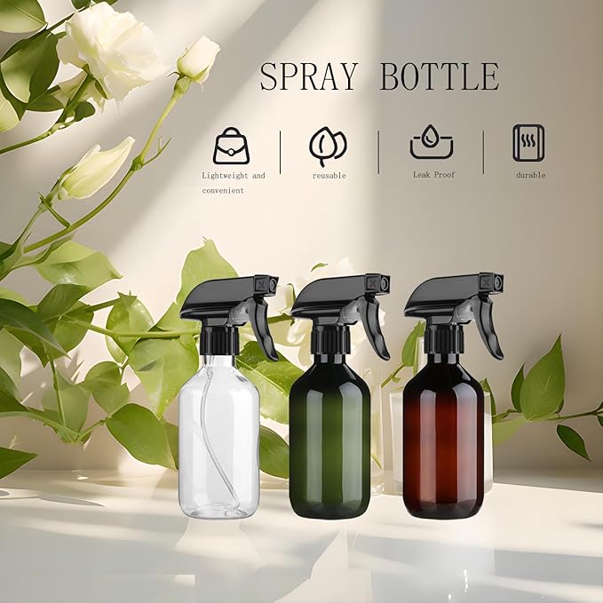 2 Pack Leakproof Spray Bottles 300ml - Adjustable Nozzle (Mist/Jet), Refillable PET Plastic for Hair, Cleaning, Plants, Travel | BPA-Free, No-Spill Design, Salon & Home Essentials (Brown)
