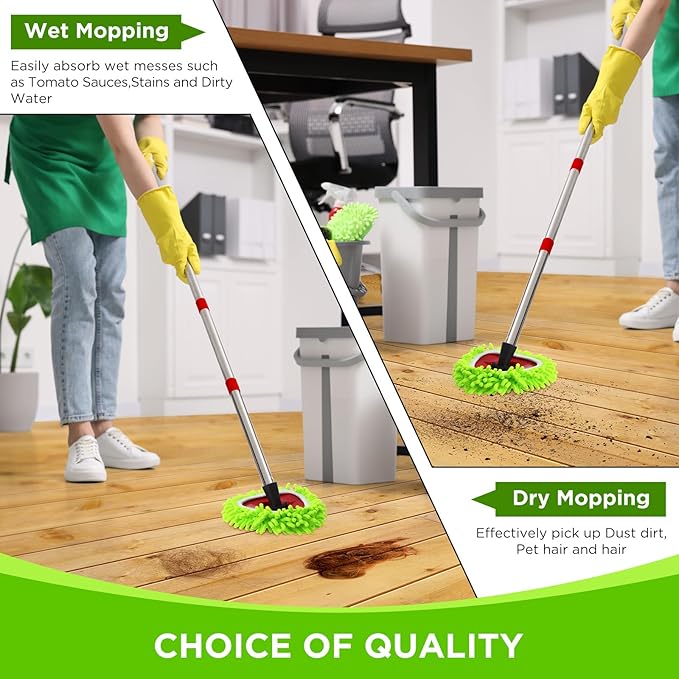 Baderke 3 Pack Mop Heads Replacements Compatible with 1 Tank System Duster Replacement Heads Microfiber Spin Mop Refill Pads Reusable Dust Refills for Floor Cleaning (Green)