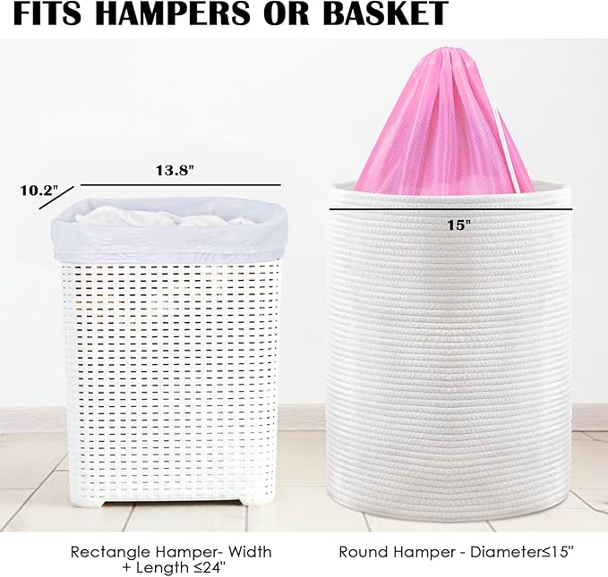 2 Pack Large Mesh Laundry Bag, Heavy Duty Laundry Bags with Drawstring, Laundry Hamper Liner, Machine Washable, for Travel, Storage, Sports, Dorms and Apartment Dwellers, 24 x 36 Inches (Pink+White)