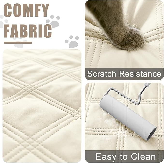 Smiry Waterproof Dog Bed Cover Blanket 68x82, Soft Reversible Pet Blanket, Washable Leakproof Cats Dogs Couch Cover for Sofa, Couch, Furniture, Lattice, Beige/Beige
