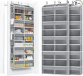 2 Pack 5-Tier Over The Door Organizer with 10 Side Mesh Pockets & Clear Windows, 80 lbs Weight Capacity Hanging Storage for Bathroom, Bedroom, Nursery, Kitchen, Organize Shoes, Diapers(Grey)