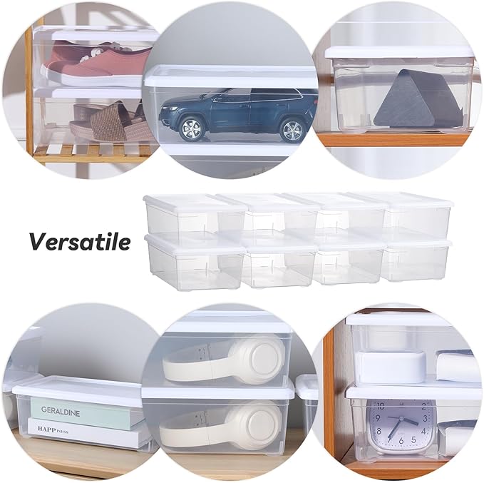 Party Club of America 6 Quart Latching Storage Box,Plastic Clear Storage Bins With Lids Stackable 8 Packs Storage Containers Plastic Shoe Boxes With Lids (Whtie, 8 Pack)