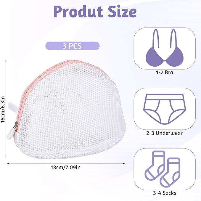 Giantree 3 Pcs Bra Washing Bags, Mesh Wash Bag for Bras with Zipper, Large Bra Washing Bags for Laundry, Bra Laundry Bags for Washing Machine Women Lingerie Bags Wash for Washing Delicates