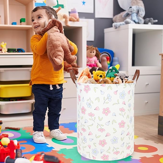 Flower Patter Laundry Hamper,Girls Laundry Basket,Waterproof foldable kid's laundry basket,Baby Girls Nursery Hamper,Gift Baskets, Girls Room Decor(Blue flower)