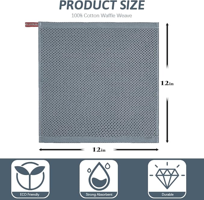 Nialnant 100% Cotton Dish Cloths for Washing Dishes, 4 Pack Waffle Weave Dish Towels,Super Soft Absorbent Cleaning Rags-Multi Color,12x12 Inch