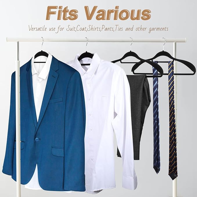 12 Pack Velvet Suit Hangers for Men, 360 Rotating Hooks, Non-Slip, Space-Saving, Suitable for Dress, Pants, Shirts, Skirts, Ties