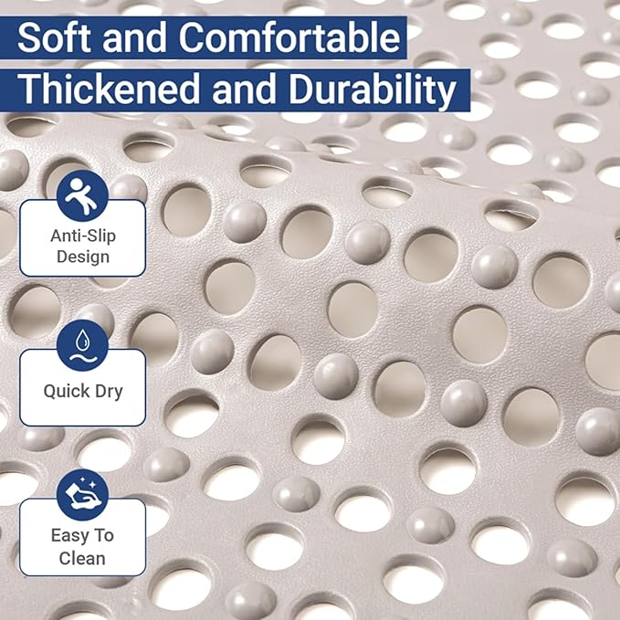 BREELEAM Non Slip Bathtub and Shower Mat 31x17 inch,Bath Mat with Quick Dry Drain Holes and Suction Cups, Soft Comfortable Safe Bathroom Mat for Bath Tub, Floor, Tile (Khaki)