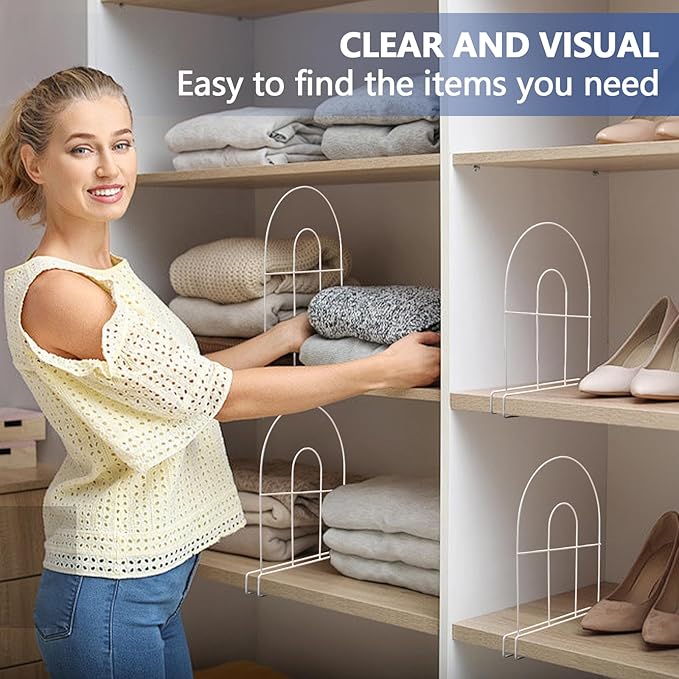 4-Pack 12" Tall Shelf Dividers - Closet Shelf Organizer - Easy to Install - No Tool - White PE Coating Steel