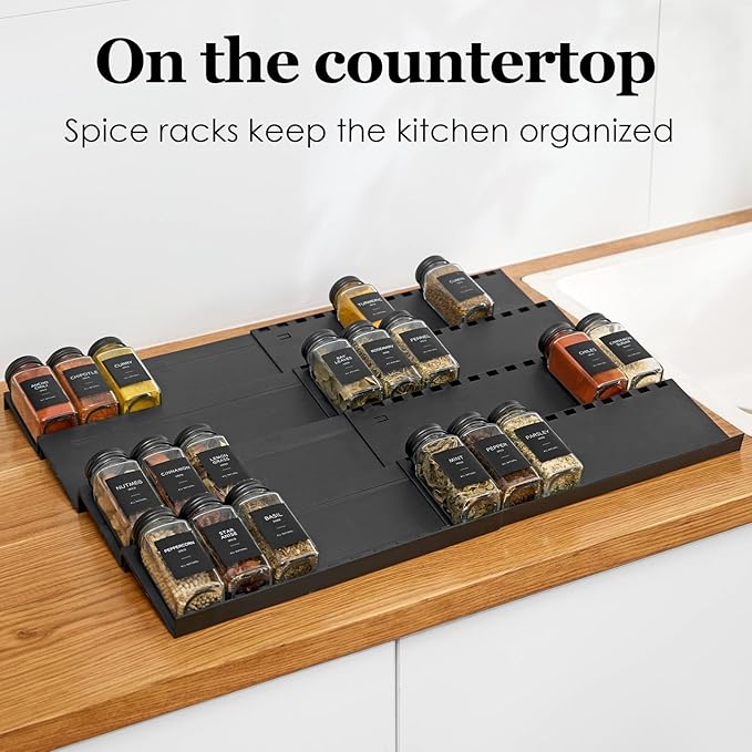 Spice Drawer Organizer, 2 Tier- 2 Pack Drawer Seasoning Organizer Expandable from 13" to 24.4", Spice Rack for Kitchen Drawers, Spice Organization Insert Tray for Drawer (Jars not included)
