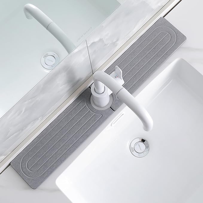 Faucet Mat for Kitchen Sink,Diatomite Fast Drying Stone Sink Tray,Faucet Splash Guard for Bathroom Counter [23.6"x4"],Super Absorbent, Prevents Moisture Buildup