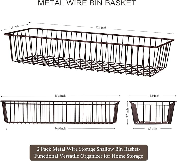 Farmhouse Decor Metal Wire Storage Organizer Bin Basket(2 Pack) - Rustic Toilet Paper Holder - Home Storage Organizer for Bathroom, kitchen cabinets,Pantry, Laundry Room, Closets, Garage (Bronze)
