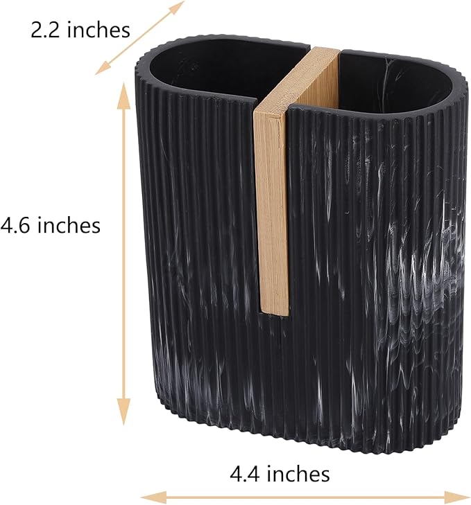 rejomiik Toothbrush Holders Electric Toothbrush Holder for Bathrooms, Bamboo Tooth Brushing and Toothpaste Storage Organizer for Sink, Countertop, Marble Black
