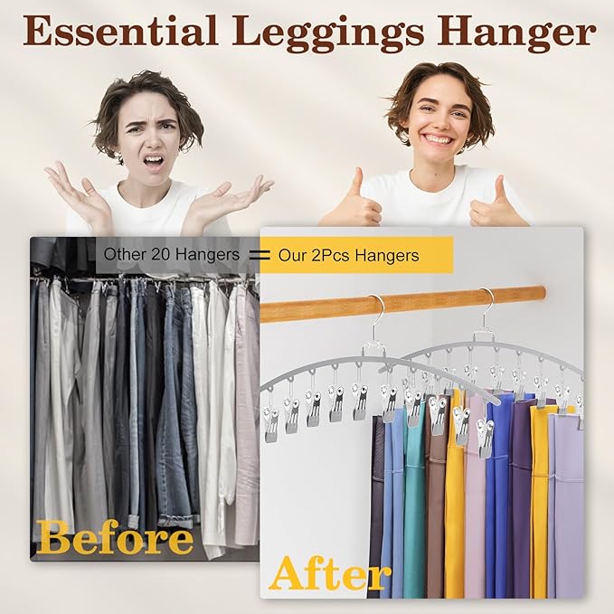 Ginyoyo 4 Pack Legging Organizer for Closet, Metal Gym Clothes Organizer w/40 Clips Holds 40 Leggings, Scarf Hangers Space Saving, Closet Organizers and Storage, Room Organization Essentials, Grey