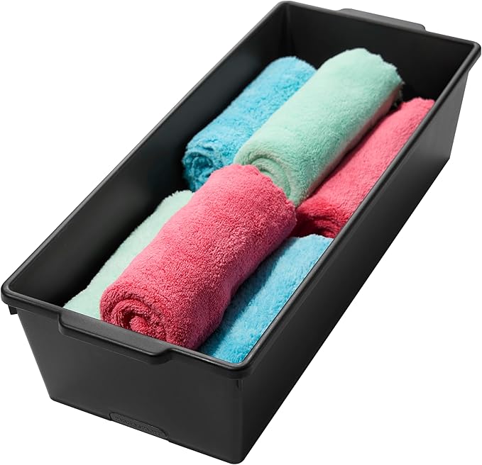 madesmart Deep Storage Bin, Multipurpose Organizer for Kitchen, Bathroom & Office, Organizer for Cutlery, Peeling Tools, Spatulas, Non Slip, Soft Grip Lining, Durable, Granite
